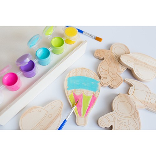 Set de blocs en bois pour la peinture, peintures et 2 pinceaux | Priya