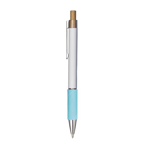 Boligrafo con pulsador de aluminio. Empunadura coloreada efecto aterciopelado