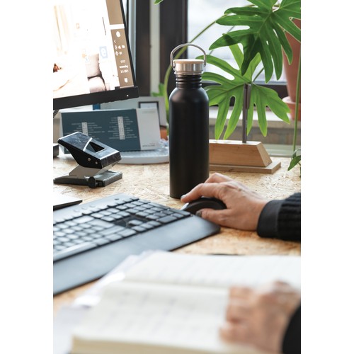 Bouteille en acier inoxydable avec couvercle en bambou