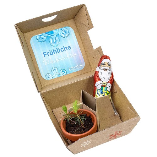 Gift-set Xmas - Clay pots and chocolate Santa Claus