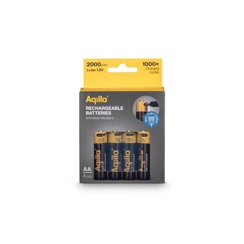 Lot de 4 piles rechargeables AA Aqiila USB-C 2000 mAh