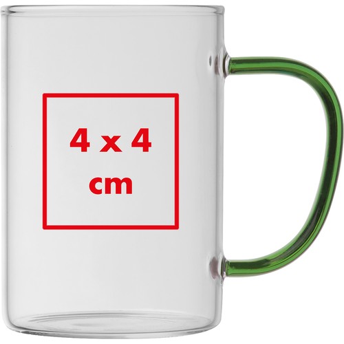 glass mug with coloured handle