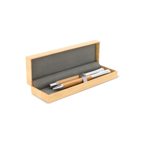 Zestaw bambusowy długopis i pióro kulkowe w pudełku