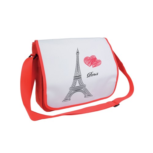 600D polyester book bag with adjustable shoulder strap and white flap