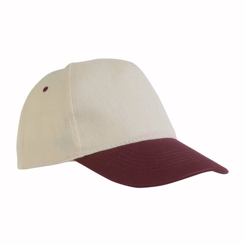 Casquette en coton naturel, 5 panneaux, visière colorée, fermeture velcro Casquette en coton naturel, 5 panneaux, visière colorée, fermeture velcro