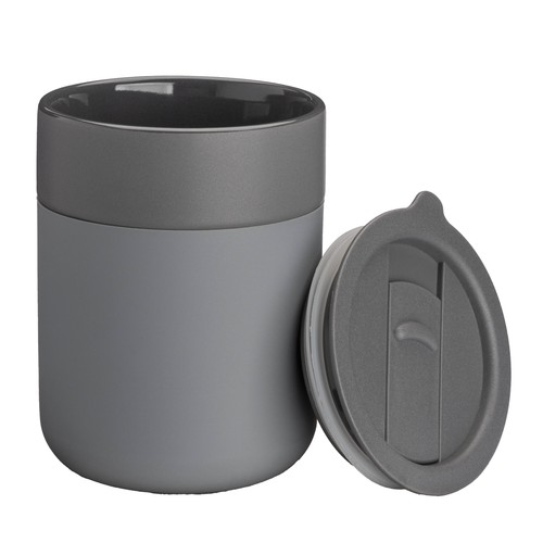 300 ml silicone-coated ceramic mug. Removable PP cap with sliding opening 300 ml silicone-coated ceramic mug. Removable PP cap with sliding opening