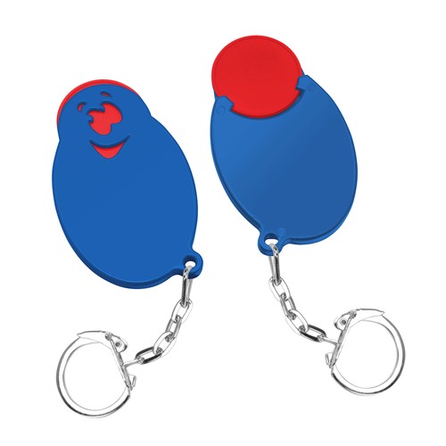 Chiphouder met winkelwagenmuntje 1€ "gezicht" Chiphouder met winkelwagenmuntje 1€ "gezicht"