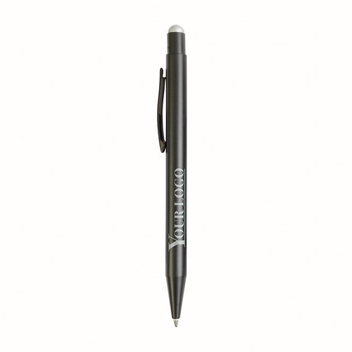Aluminum push button ball pen with colored touch screen and laser engraved logo