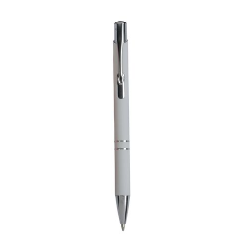 Penna a scatto in alluminio gommato con decorazione a 2 anelli e particolari cromati Penna a scatto in alluminio gommato con decorazione a 2 anelli e particolari cromati