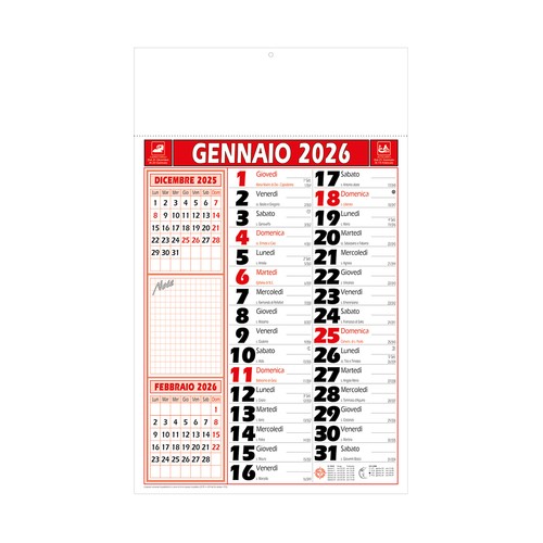 2026 Two-Colour Monthly Wall Calendar, 12 sheets, coated paper, heat-sealed