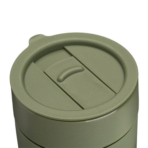 300 ml silicone-coated ceramic mug. Removable PP cap with sliding opening