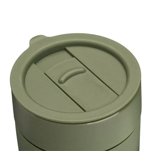 300 ml silicone-coated ceramic mug. Removable PP cap with sliding opening