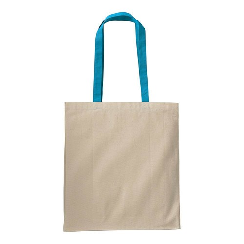Bolsa de algodon naturel, asas largas de colores y fuelle