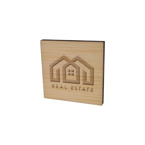 Badge Bamboo Carré 40mm, Magnet, Gravure laser