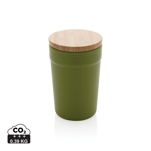 Mug 300ml en PP recyclé GRS avec couvercle en bambou