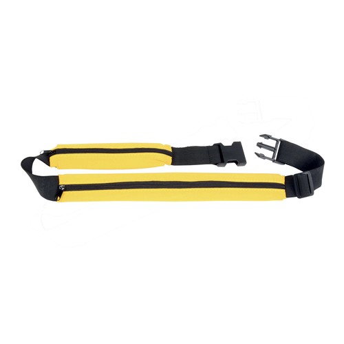 Slim, spandex 2-pocket waist bag with adjustable waist strap and clip closure