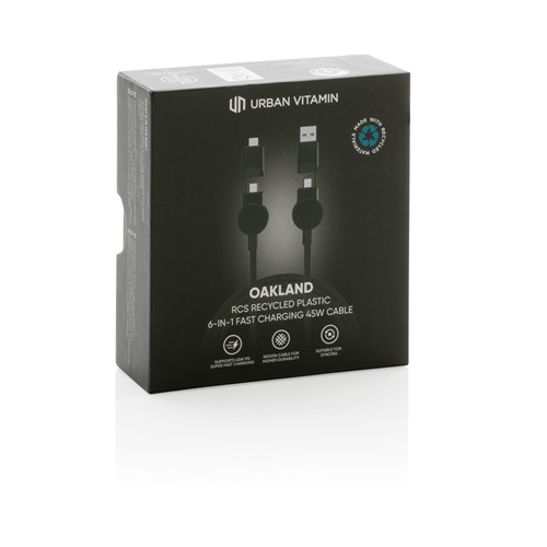 Câble Oakland 6-in-1 à charge 45W en plastique recyclé RCS Câble Oakland 6-in-1 à charge 45W en plastique recyclé RCS