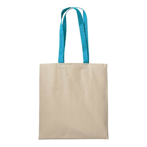 220 g/m2 natural cotton shopping bag with coloured long handles
