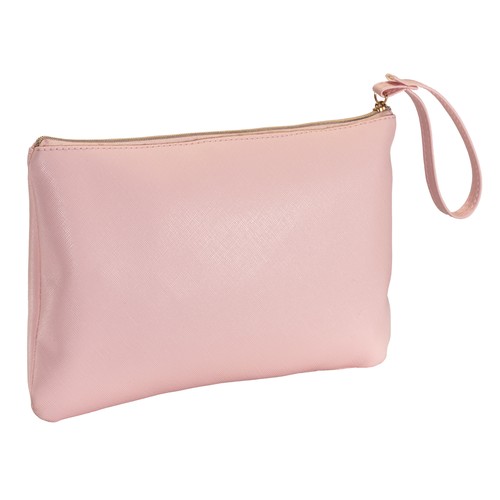 Multipurpose PU fine grain saffiano bag. Zipper closure, wrist strap and interior lining