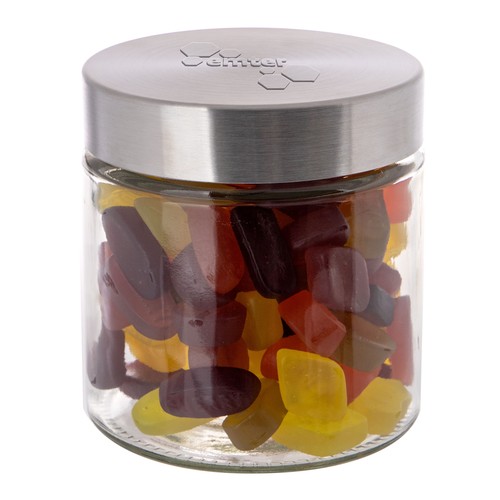 Bocal en verre de 0,9 litre avec embossage, rempli de bonbons Bocal en verre de 0,9 litre avec embossage, rempli de bonbons