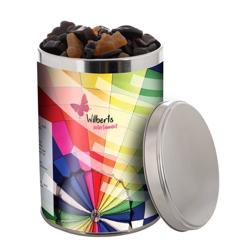 Large tin 1.3 liters, filled with candy