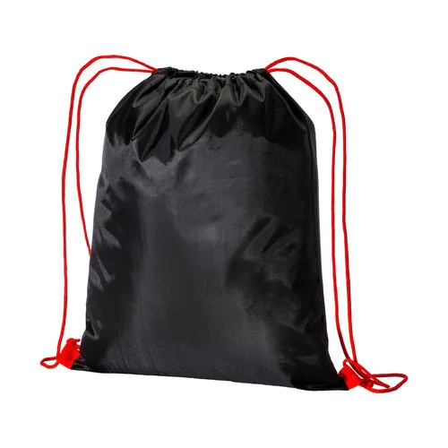 210T black polyester backpack with choke closure and colored cords 210T black polyester backpack with choke closure and colored cords