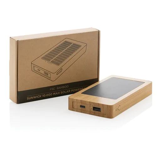 Batterie de secours solaire 10.000mAh en bambou Sunwick Batterie de secours solaire 10.000mAh en bambou Sunwick