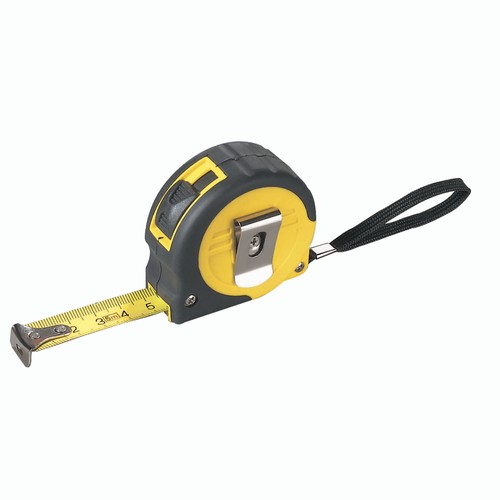 ABS 5-metre quick-release tape measure with lock button, rubber grip and belt clip