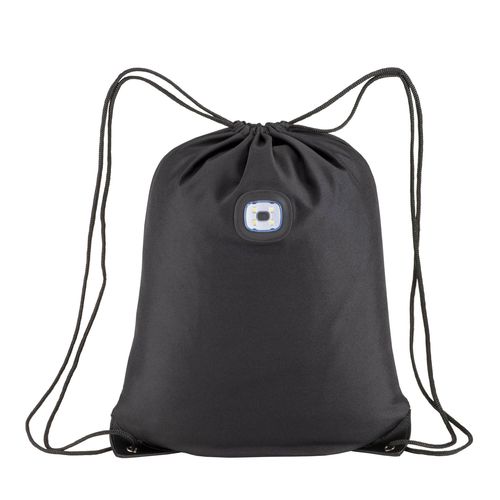 300D polyester backpack with COB LED light, reinforced corners.