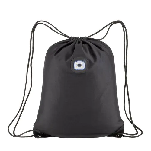 300D polyester backpack with COB LED light, reinforced corners.