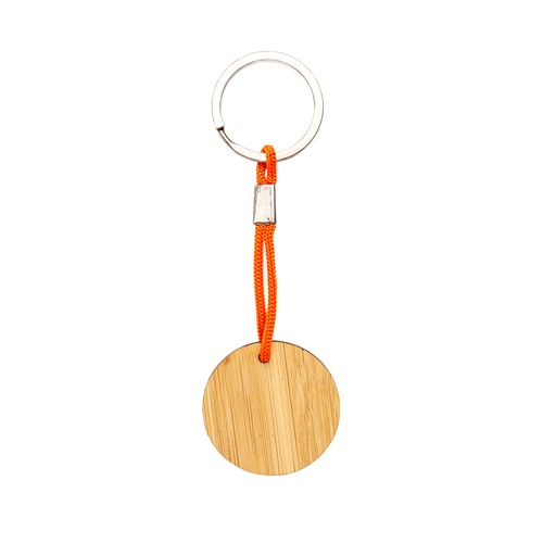 Bamboo keychain with cord and metal ring