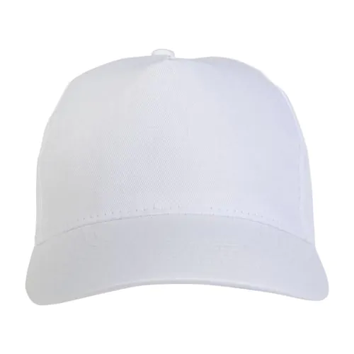 Cotton 5-panel cap with 2 mm-thick visor, embroidered eyelets and adjustable velcro strap