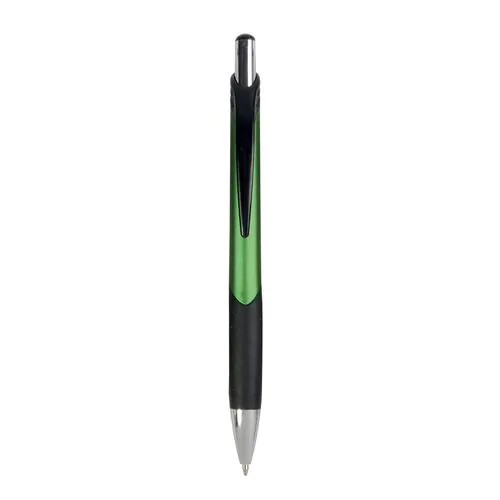 Penna a scatto in plastica con fusto metallizzato, impugatura gommata nera Penna a scatto in plastica con fusto metallizzato, impugatura gommata nera