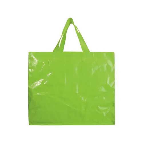 Laminated 120 g/m2 PP shopping bag with gusset and long ribbon handles