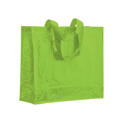 Laminated 120 g/m2 PP shopping bag with gusset and long ribbon handles