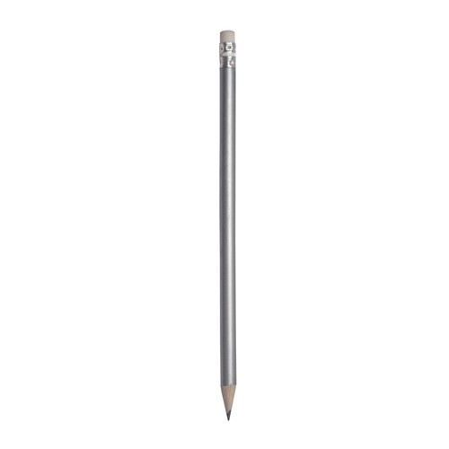 Wooden pencil with graphite lead, cylindrical cross-section and white rubber, sharpened
