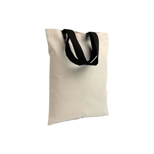 Shopper mini en coton naturel 135 g/m2, anses courtes colorées Shopper mini en coton naturel 135 g/m2, anses courtes colorées