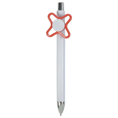 White plastic snap pen with coloured spinner. Centre of the spinner to be customised White plastic snap pen with coloured spinner. Centre of the spinner to be customised