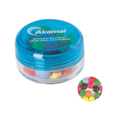 Boîte plastique ronde avec dragées chocolat Boîte plastique ronde avec dragées chocolat