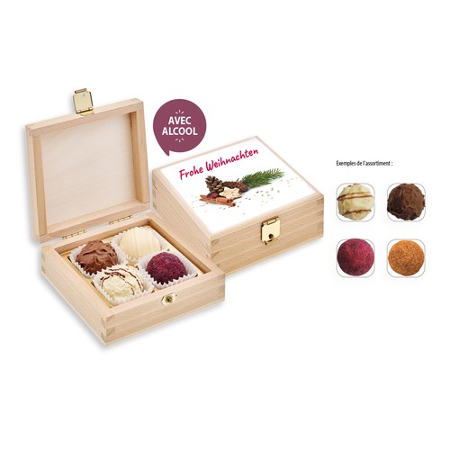 4 Pack Pralines in Wooden Box, Pralines with alcohol 4 Pack Pralines in Wooden Box, Pralines with alcohol