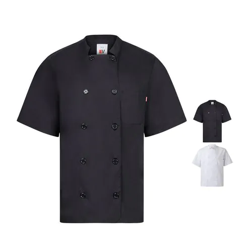 VL DURGA. Giacca da cucina in popeline (110g/m²) a maniche corte, in cotone (35%) e poliestere (65%)