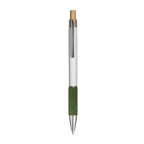 Boligrafo con pulsador de aluminio. Empunadura coloreada efecto aterciopelado