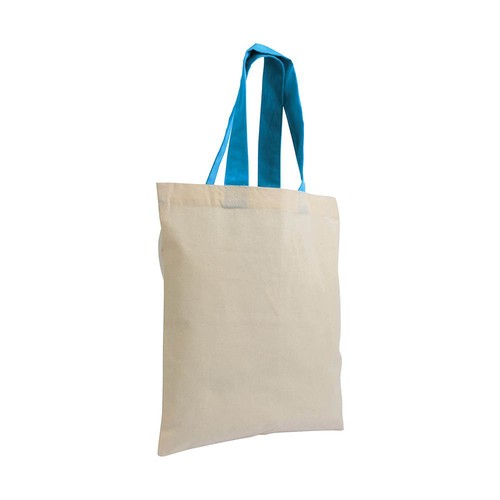 135 g/m2 natural cotton mini shopping bag with coloured short handles 135 g/m2 natural cotton mini shopping bag with coloured short handles
