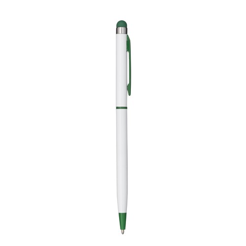 Metal twist pen, with touchscreen, clip and matching tip.