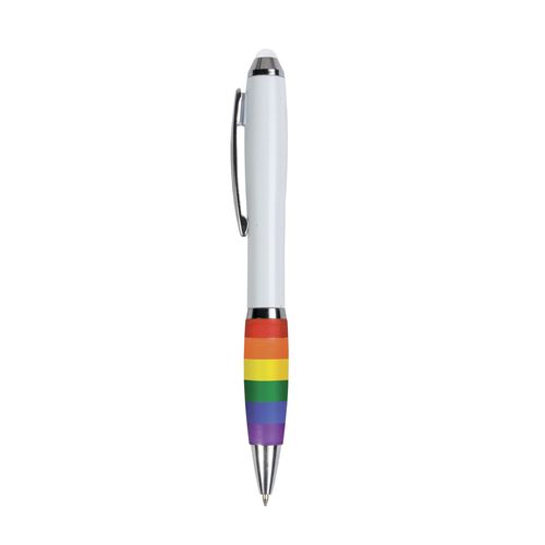 Penna twist in plastica con fusto bianco, impugnatura arcobaleno