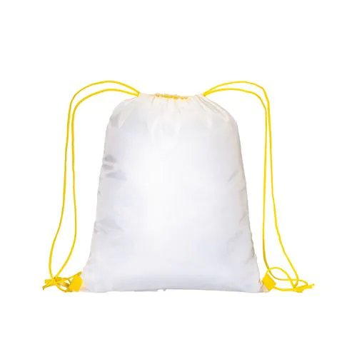 210T white polyester backpack with choke closure and colored cords 210T white polyester backpack with choke closure and colored cords