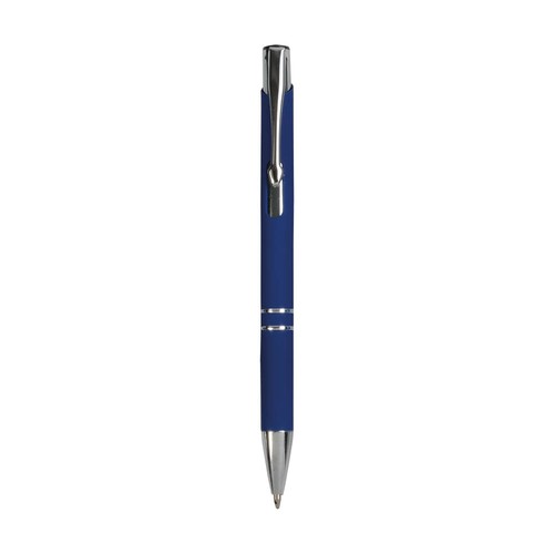 Aluminium snap pen with rubberised grip with 2 chrome trim rings