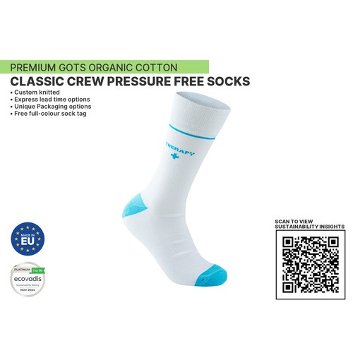 Calzini Premium Classic Crew Pressure Free in cotone biologico. Calzini Premium Classic Crew Pressure Free in cotone biologico.