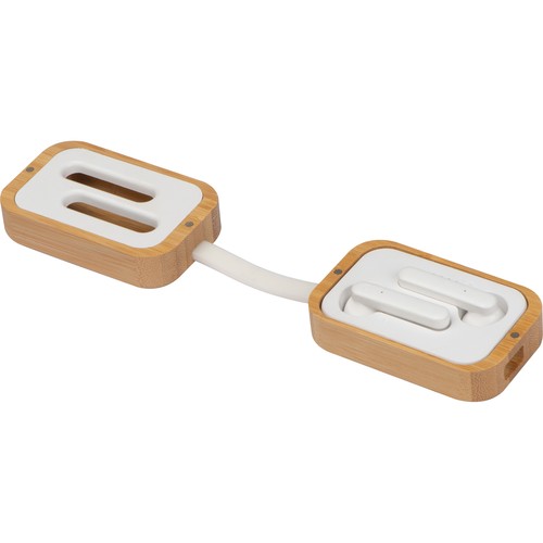Casque découte Bluetooth dans un emballage en bois