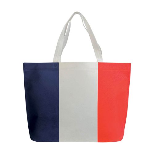 Bolso de compras termoplástico no tejido con refuerzos, asas largas con impresión tricolor Bolso de compras termoplástico no tejido con refuerzos, asas largas con impresión tricolor